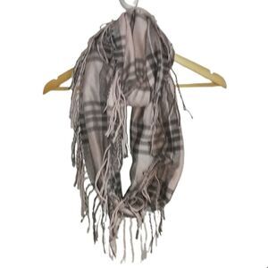 Pink & Grey Plaid Oversized Fringed Infinity Scarf NWOT